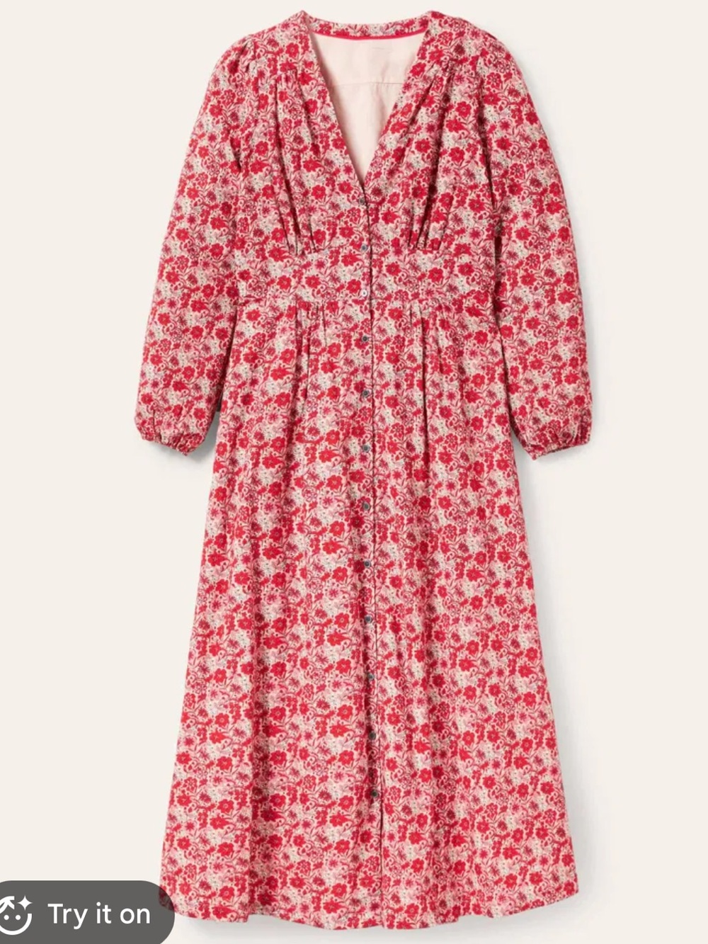 Boden Button Through red and pink floral prairie Maxi Tea Dress size 12 - Picture 4 of 15